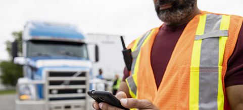DSV trucker on phone