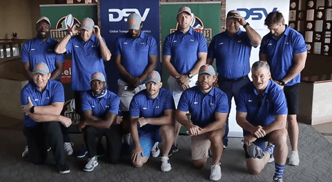 SA Rugby Legends posing for a photo at the golf invitational hosted by DSV