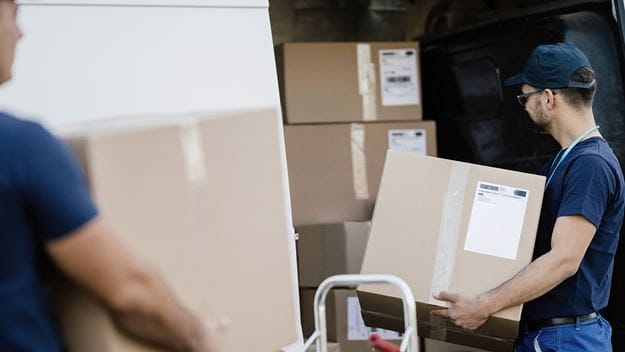 DSV employees working with parcels