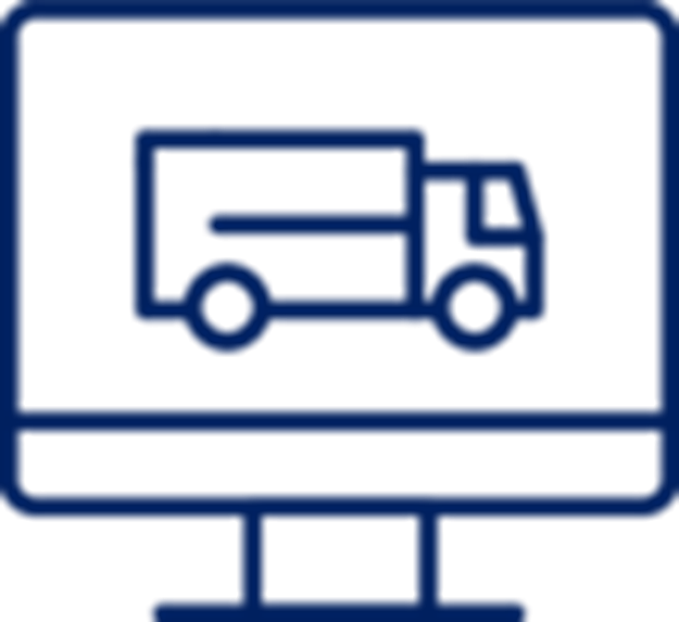 Ícono en azul marino de camión dentro de un monitor