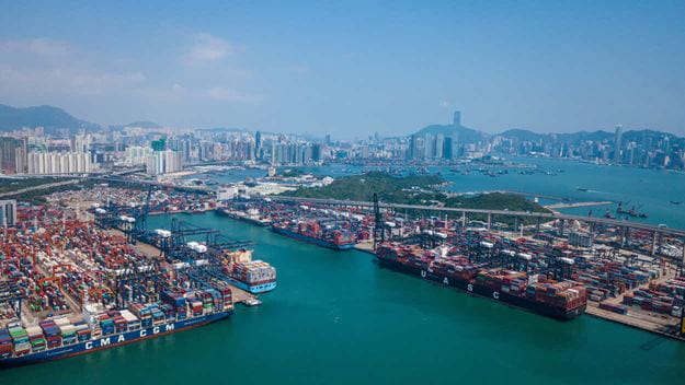 Picture of sea with different modes of transport