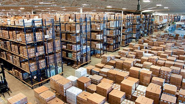 A picture of DSV warehouse with a lot of goods