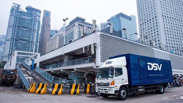 Truck in front of a skyline