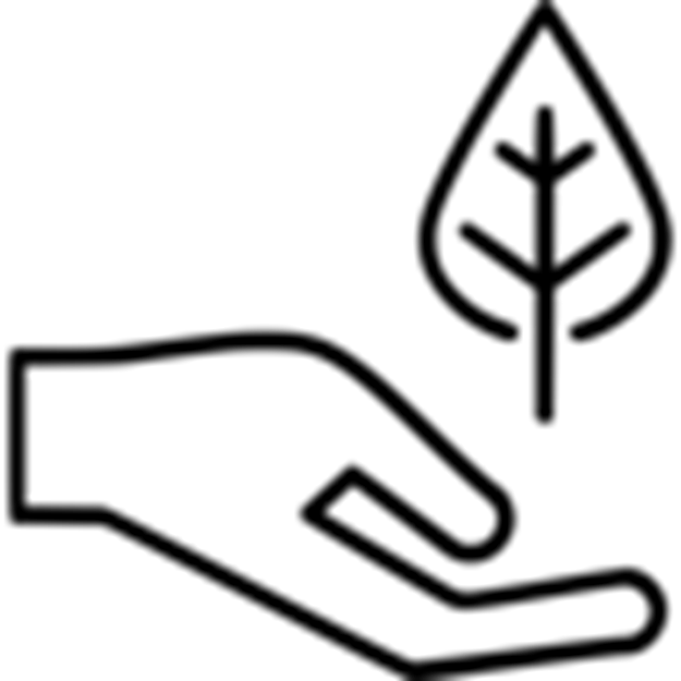 Ícono de mano con una hoja, representando sostenibilidad