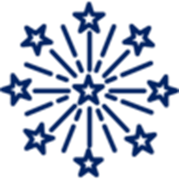 Ícono de fuegos artificiales en color azul marino