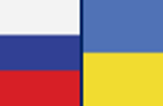 Ícono con banderas a la mitad de Rusia y Ucrania