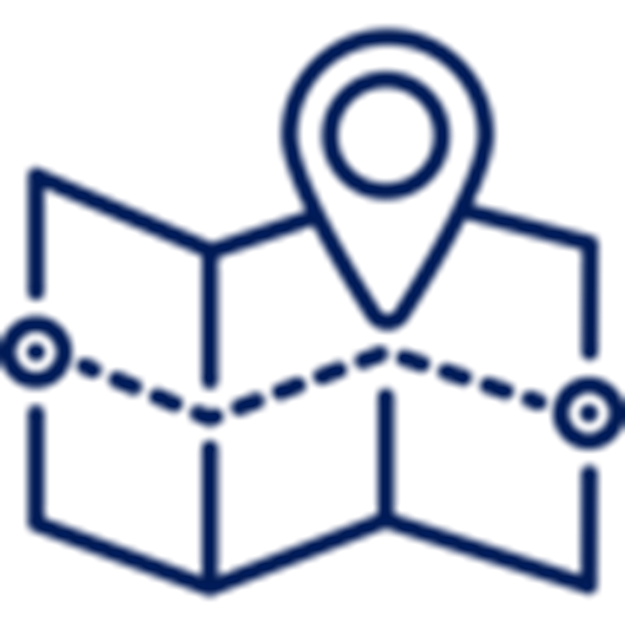 Ícono color azul marino de mapa mostrando la ubicación de un envío