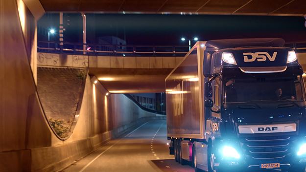 dsv transport and logistics electric truck at the road