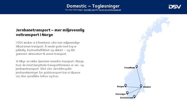 introduksjonstekst og kart over innenlands togløsninger